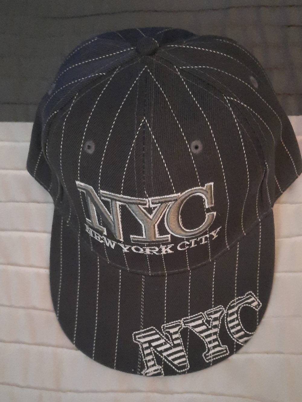 NYC Embroidered Pinstripe Baseball Cap - Black